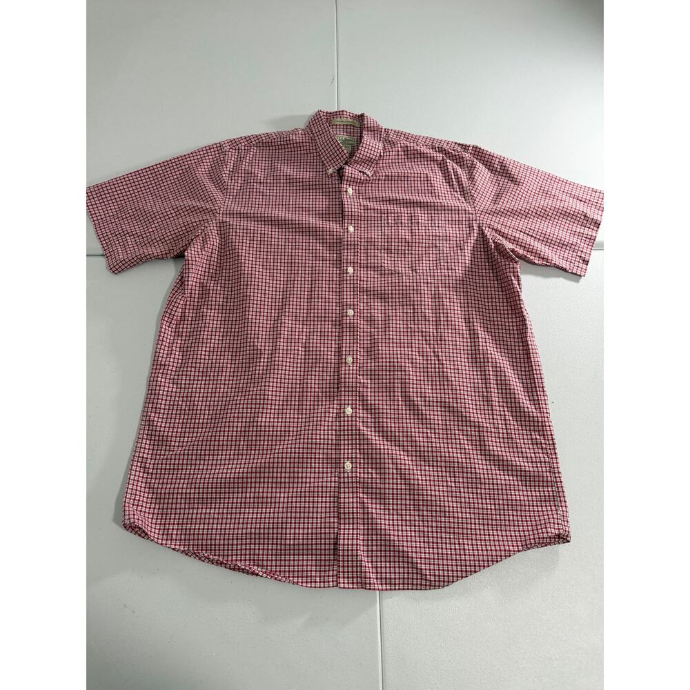 L.L. Bean Men's XL Tall Red Plaid Short Sleeve Button Down Wrinkle Free